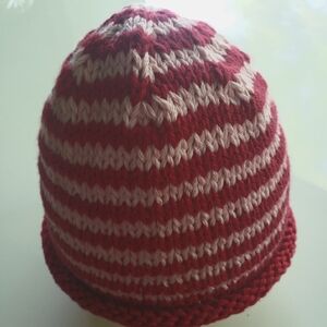 Glow-in-the-Dark Striped Handknit Cotton Kids Beanie -Red And Pink